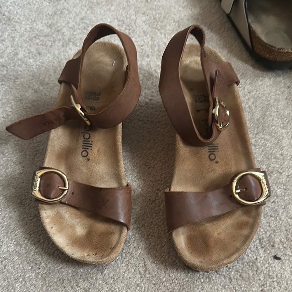Brown Leather Sandals with Gold Buckles